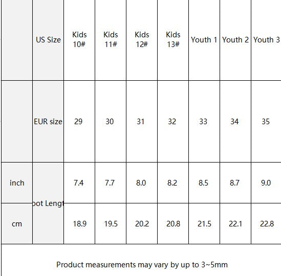 KIDS OFF THE BLOCK Sneaker | Canvas Shoes | size chart