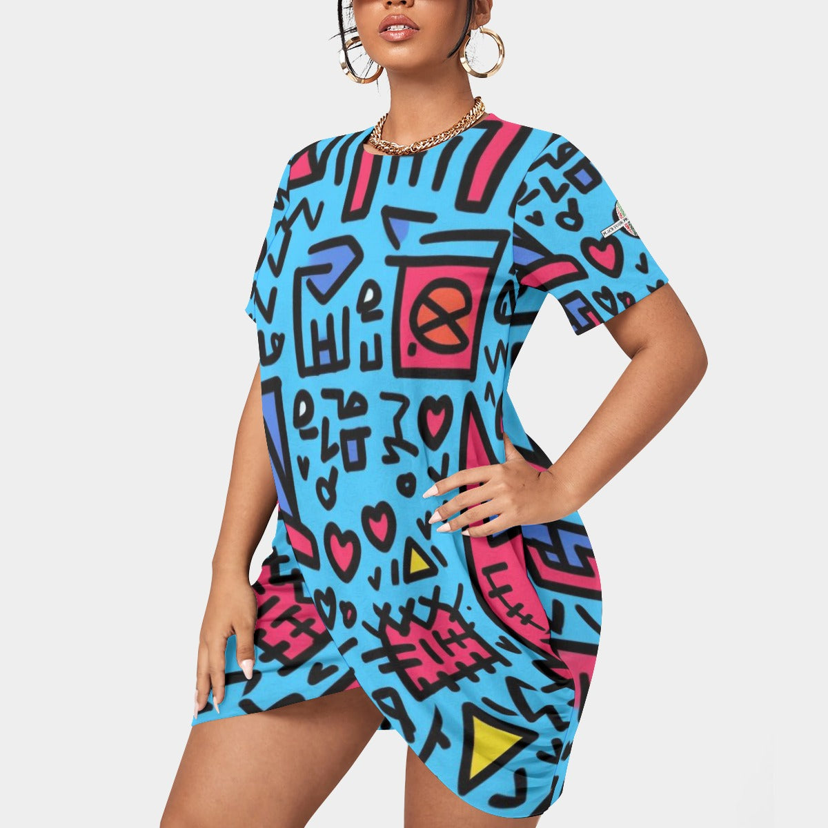 Place Your  Print Women’s Stacked Hem Dress With Short Sleeve（Plus Size）