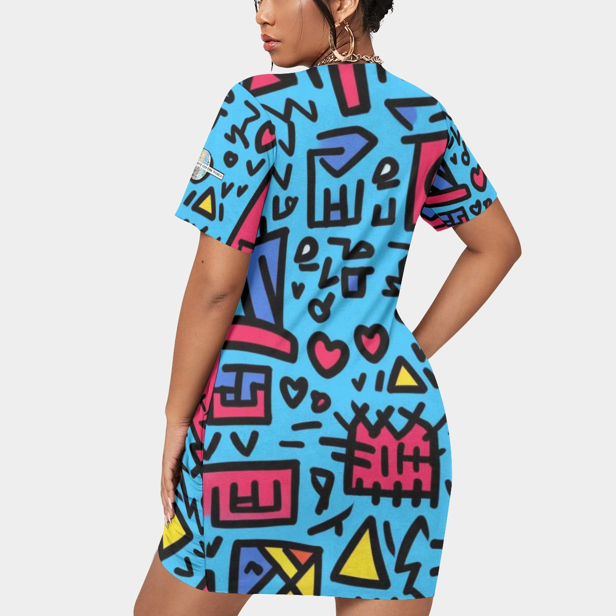 Place Your  Print Women’s Stacked Hem Dress With Short Sleeve（Plus Size）