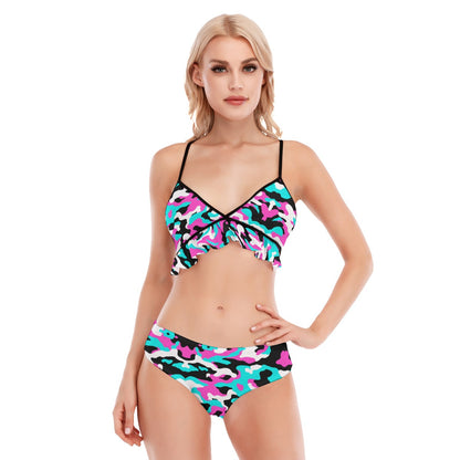 South Beach Camo Bikini Swimsuit With Ruffle Hem